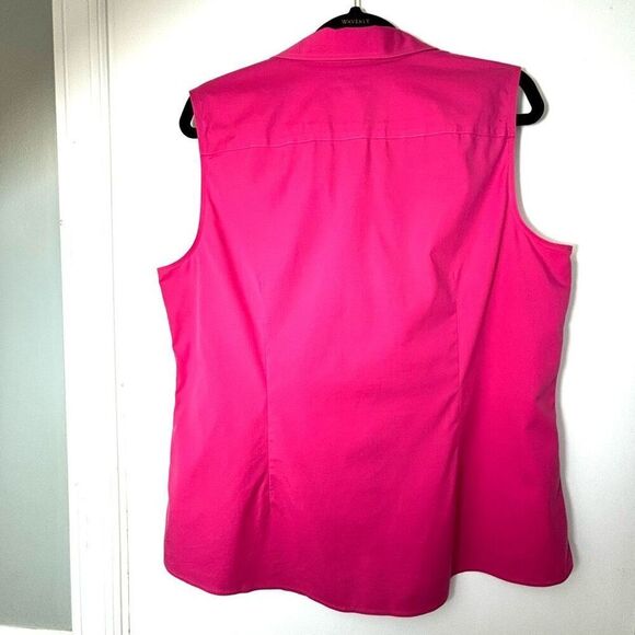 Talbots 14 Non-iron cotton rose pink sleeveless button front collared spandex bl - Picture 3 of 8